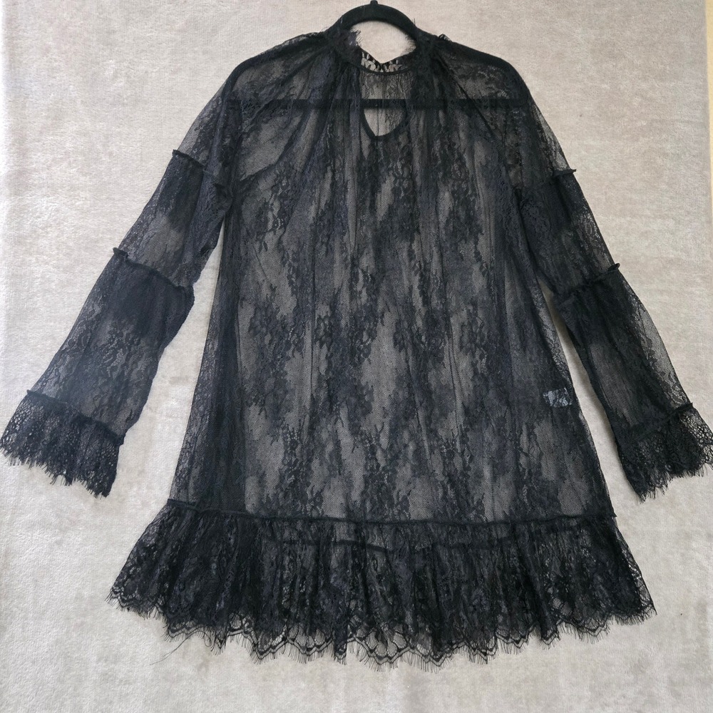Unbranded Sheer Lace Tunic Top Large Black Whimsigoth Layering Grunge Romantic - Picture 3 of 8